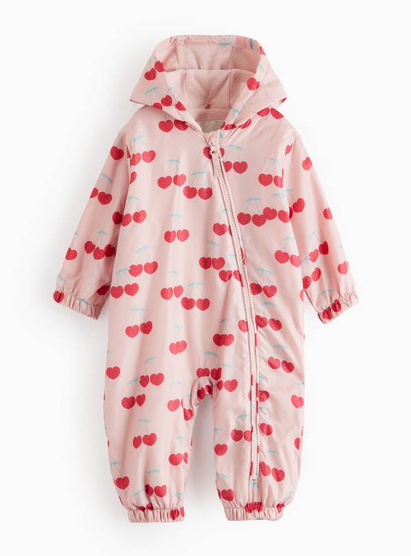 Pink Cherry Print Fleece Lined Puddlesuit  6-9 months